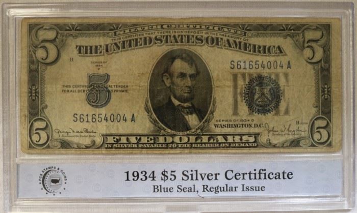 1934 $5 Blue Seal Silver Certificate