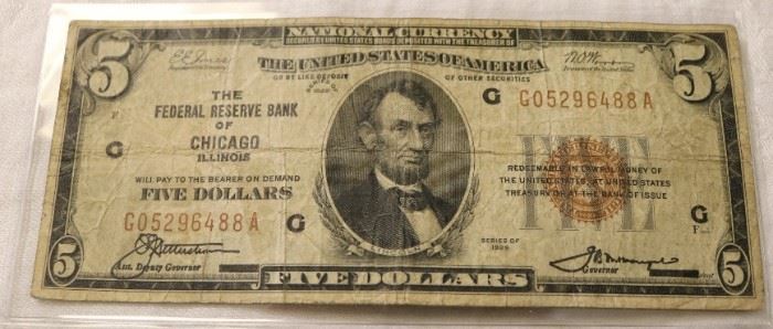 Chicago Ill federal reserve $5 note