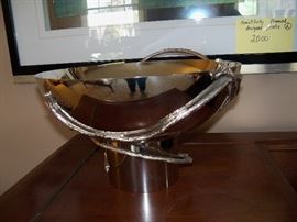 close up of silver compote