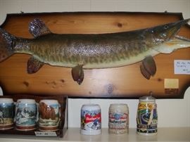 Real skin Muskie, misc steins