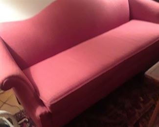 Beautiful Chippendale style with raspberry colored upholstery