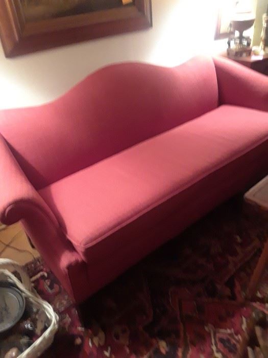 Beautiful Chippendale style with raspberry colored upholstery