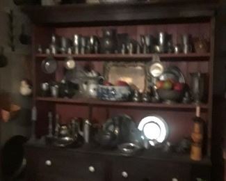 Welsh cupboard,  covered with pewter