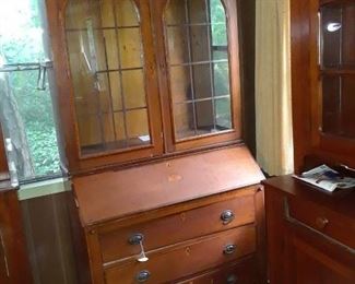Bookcase with arched doors and inlaid  medallion at top