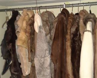 Many fur stoles and jackets