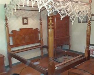 Antique American rope bed with canopy