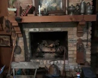 Candle boxes, tea kettles, pewter implements, hand forged iron implements--all 18th and 19th century