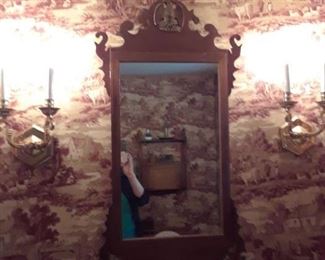 Bat wing mirror, mahogany