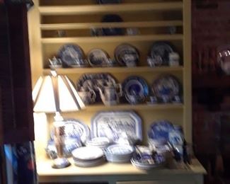 Lots of blue and white ceramics, including Staffordshire, blue willow, Asian, and more
