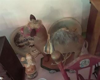 Antique toys, chair, and Santa