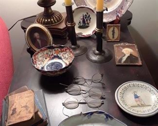Miniatures, Imari,  silhouette, spectacles, miniature books, push up candlesticks, etc.