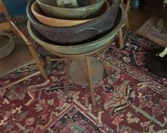 Stacks of antique wooden bowls