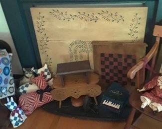 Animals made from antique textiles. Toys. Children's stools