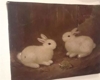 Small oil on canvas of bunnies