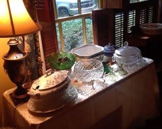 Tureen, cut glass, pressed glass and more table top items