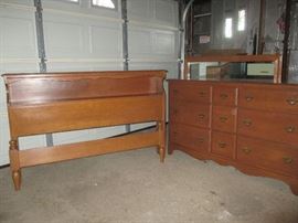 Mid Century Modern Bedroom set with Large mirror, seen behind dresser 