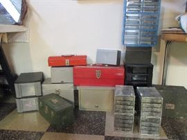 Large Assortment of tool boxes and storage drawers