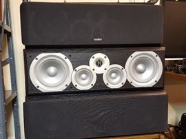 Three Infinity Primus PC351 3 Way Speakers, Five drivers-  two woofers, two midrange, and one tweeter 