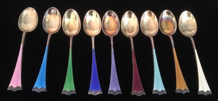 Enameled Sterling Silver Demitasse spoons