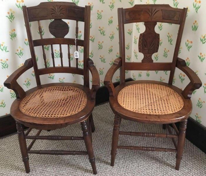 Lot of 2 Cane Bottomed Carve Back Chairs