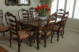 Gorgeous Dining room set by HICKORY WHITE. "Provence" distressed solid cherry table with 8 ladder back chairs.