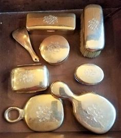 All 14K Gold Monogrammed Toiletries for Rare Louis Vuitton Suitcase 