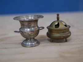 small sterling urn and brass piece 