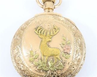 AWW Co. 14k multi Gold pocket watch with Stag