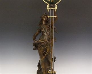 38" French Swinging arm clock after August Moreau entitled "Brise d'Automne" or "Autumn Breeze"