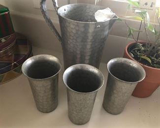 hammered pitcher and cups