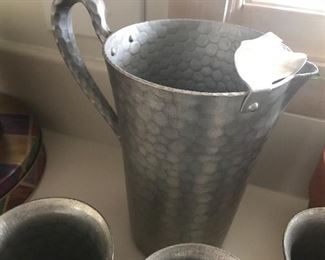 hammered pitcher and cups