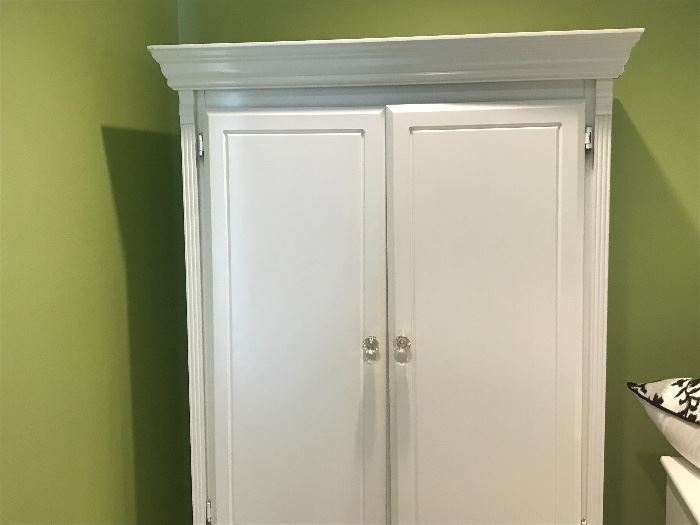 White Bellini armoire and dresser with glass knobs