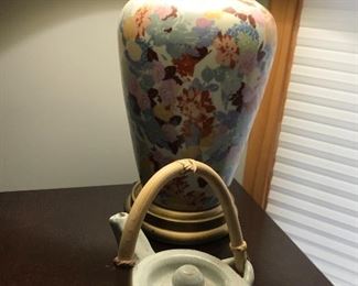 2nd urn lamp from Japan and ceramic teapot with bamboo handle