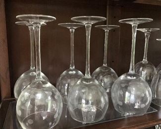 Etched polka dot wine glasses