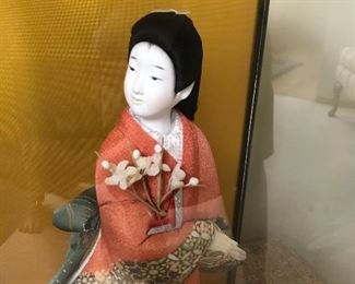Vintage Handmade Japanese doll in display case