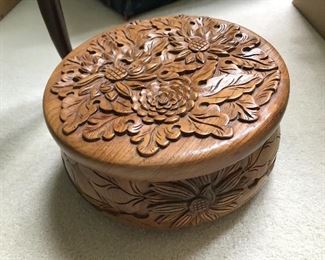 Vintage Balinese carved wooden bowl with lid