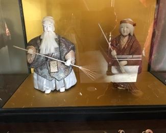 Vintage Handmade Japanese dolls in display case