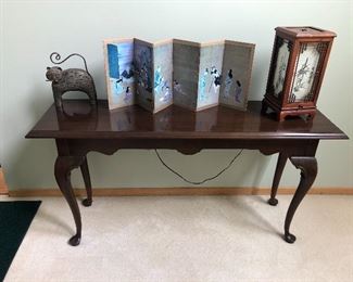 Ethan Allen Table, Japanese Clock and Screen
