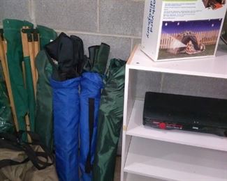 Camping gear, sleeping bags, chairs, Coleman cooktop