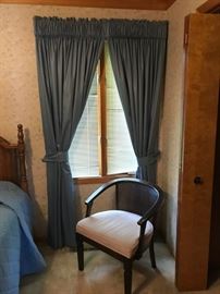 SET OF BLUE CURTAINS AND ACCENT CHAIR