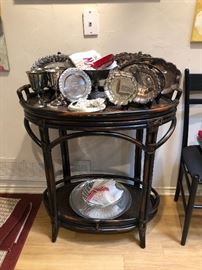 Rattan Tray Table, Silverplate