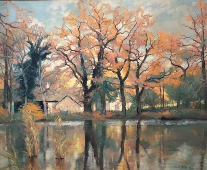 Oil on Canvas by Andre Vignoles. Titled Pond at Chenes. Cash and TN check accepted.