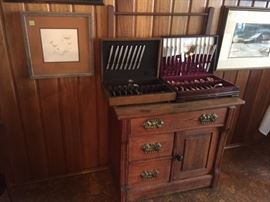 Cool wash stand. Two of MANY sets of flatwear!