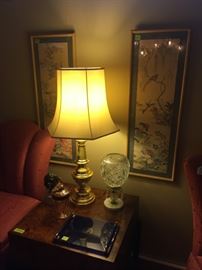 Lots of lovely framed art and several beautiful lamps