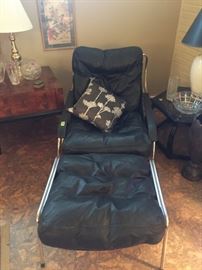Amazing Mid century leather and chrome Maggiolina lounge chair and ottoman