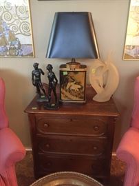Gorgeous Asian lamp, small handsome 3 drawer cabinet