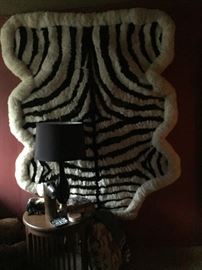 Dyed sheeps wool zebra rug/wall hanging, exquisite black lamp