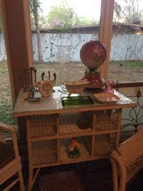 Antique wicker glass top table