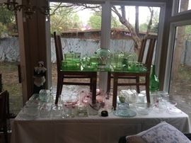 TONS of depression glass! Refrigerator boxes, plates, bowls, candy dishes, and more!