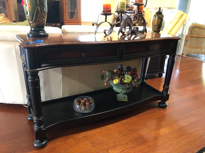 Entry/Sofa/Console table with inlay, Seven Seas by Hooker, black & walnut finish, (59"W 19"D 32-1/2"H) - $695